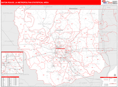 Baton Rouge Metro Area Digital Map Red Line Style